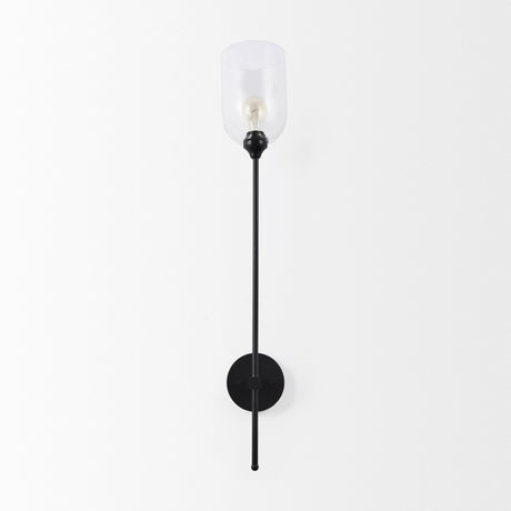 Clyde Matte Black W/Glass Round Wall Sconce by Mercana at Eve Furniture