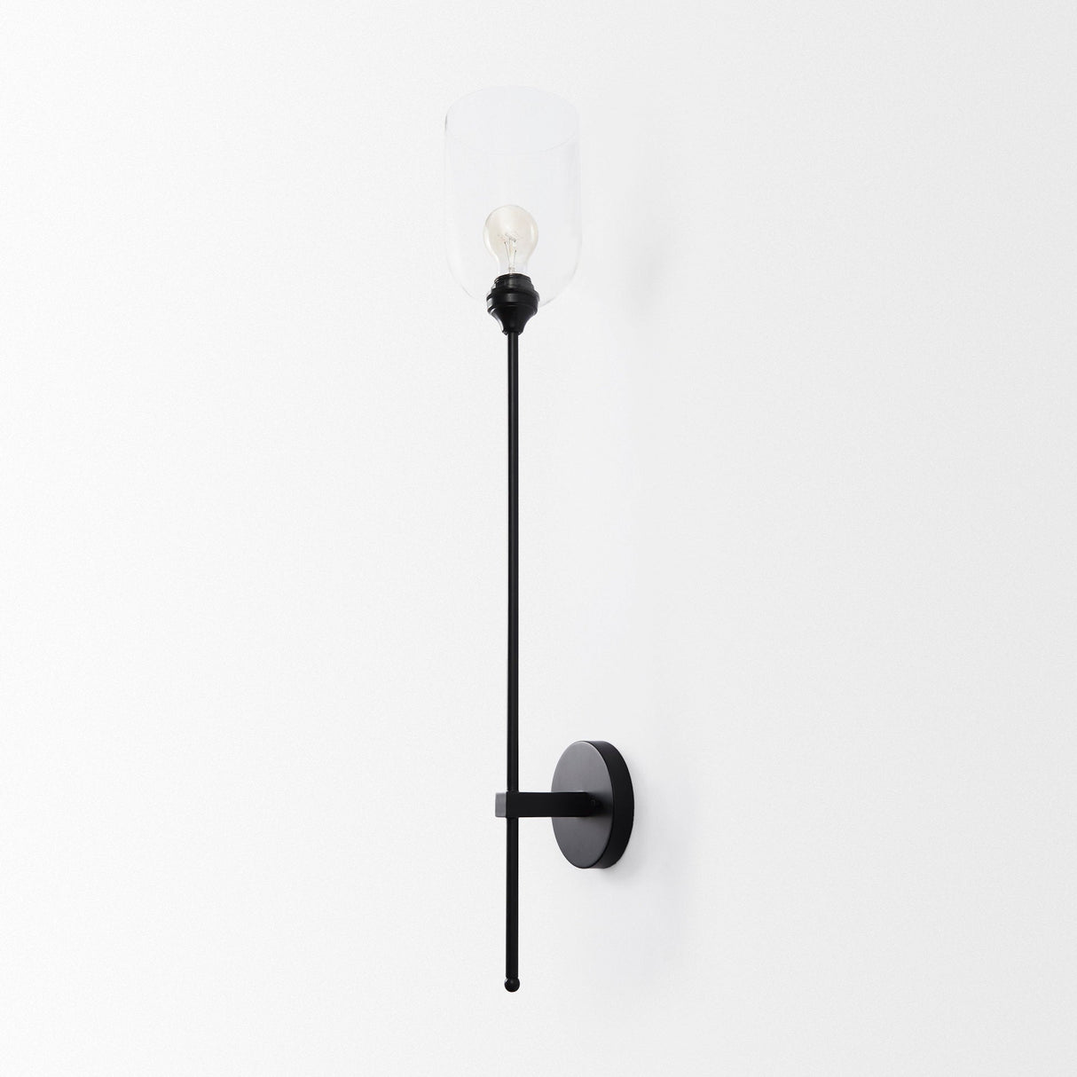 Clyde Matte Black W/Glass Round Wall Sconce by Mercana at Eve Furniture