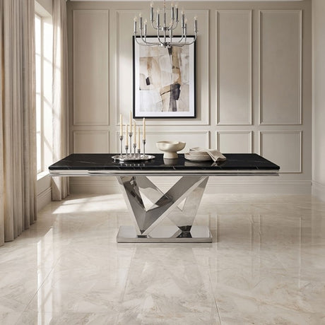 Valdevers Black/Chrome Dining Table by Furniture of America at Eve Furniture