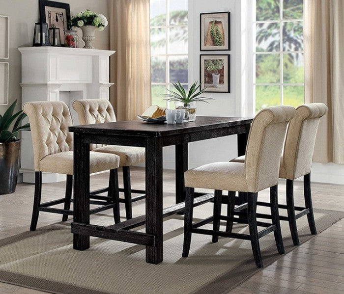 Sania Rustic Black Gray 5-Piece Counter Height Table Set