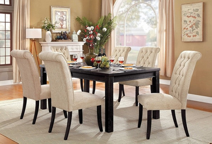 Sania Rustic/Antique Black/Beige 7-Piece Dining Room Set