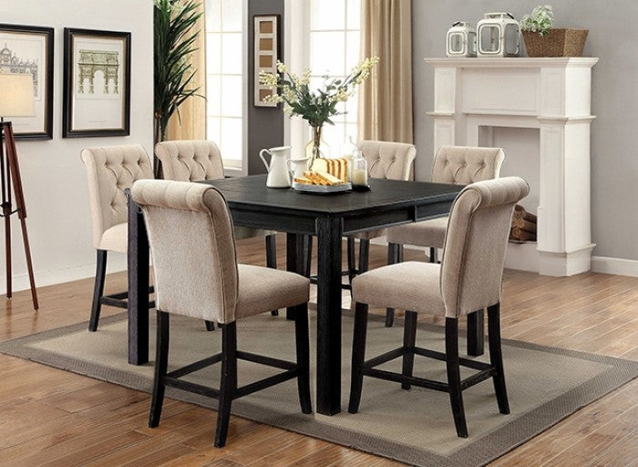 Sania Rustic Antique Black 7-Piece Counter Height Table Set