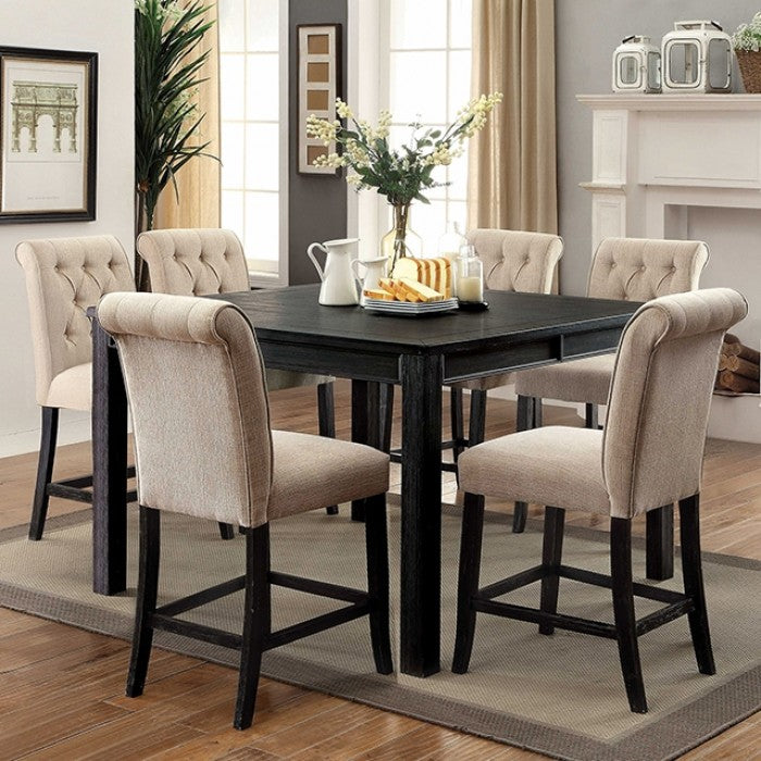 Sania Rustic Antique Black 7-Piece Counter Height Table Set
