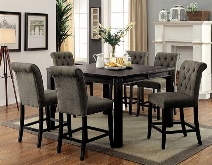 Sania Rustic Antique Black 7-Piece Counter Height Table Set