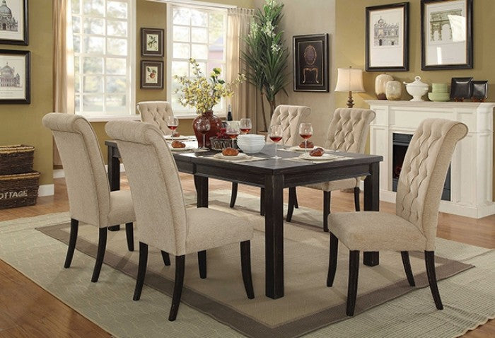 Sania Rustic/Antique Black/Beige 7-Piece Dining Room Set