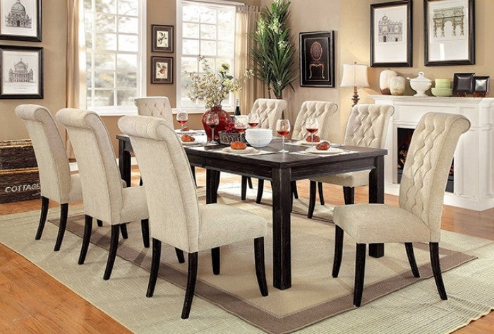 Sania Rustic/Antique Black/Beige 9-Piece Dining Room Set