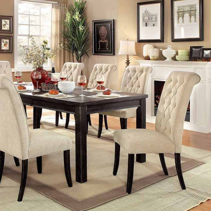Sania Rustic/Antique Black/Beige 9-Piece Dining Room Set