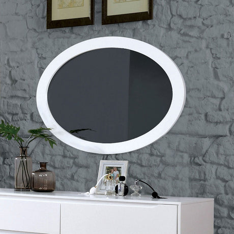 Lennart White Oval Mirror by Furniture of America at Eve Furniture
