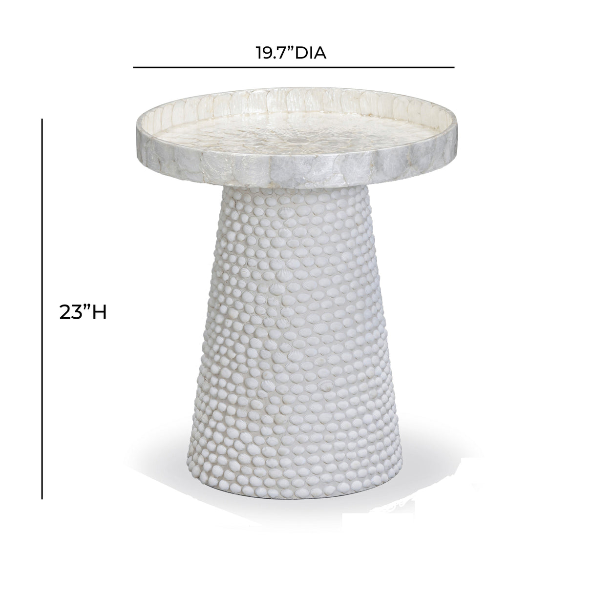 Coast Pearl White Seashell Round Side Table by TOV Furniture at Eve Furniture