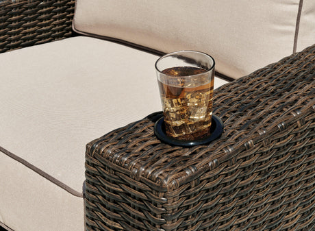 Coastline Bay Brown Outdoor Swivel Lounge with Cushion by Ashley at Eve Furniture