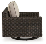 Coastline Bay Brown Outdoor Swivel Lounge with Cushion by Ashley at Eve Furniture