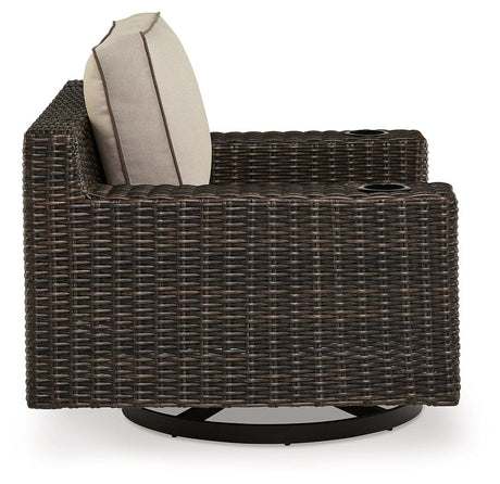 Coastline Bay Brown Outdoor Swivel Lounge with Cushion by Ashley at Eve Furniture
