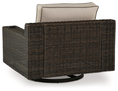 Coastline Bay Brown Outdoor Swivel Lounge with Cushion by Ashley at Eve Furniture