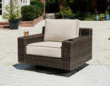 Coastline Bay Brown Outdoor Swivel Lounge with Cushion by Ashley at Eve Furniture