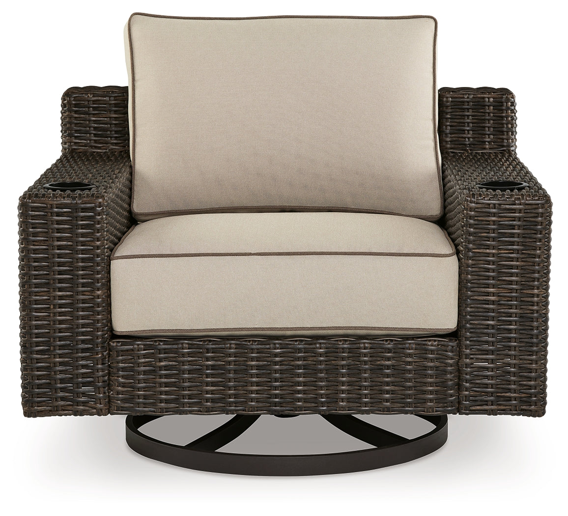 Coastline Bay Brown Outdoor Swivel Lounge with Cushion