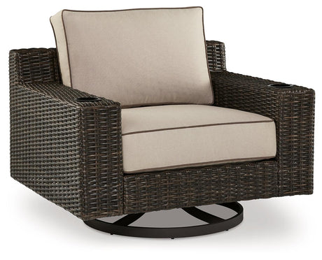 Coastline Bay Brown Outdoor Swivel Lounge with Cushion by Ashley at Eve Furniture