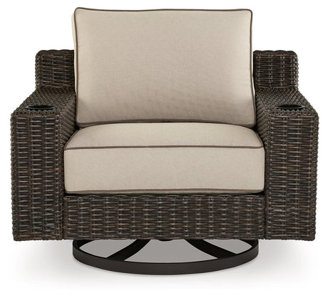Coastline Bay Brown Outdoor Swivel Lounge with Cushion by Ashley at Eve Furniture