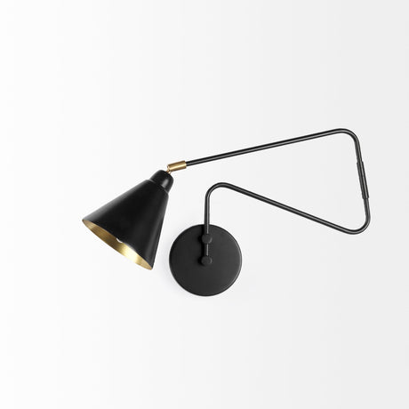 Cobalt Black Metal Cone Shaped Swivel Wall Sconce by Mercana at Eve Furniture