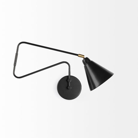 Cobalt Black Metal Cone Shaped Swivel Wall Sconce by Mercana at Eve Furniture
