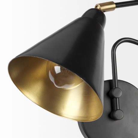 Cobalt Black Metal Cone Shaped Swivel Wall Sconce by Mercana at Eve Furniture