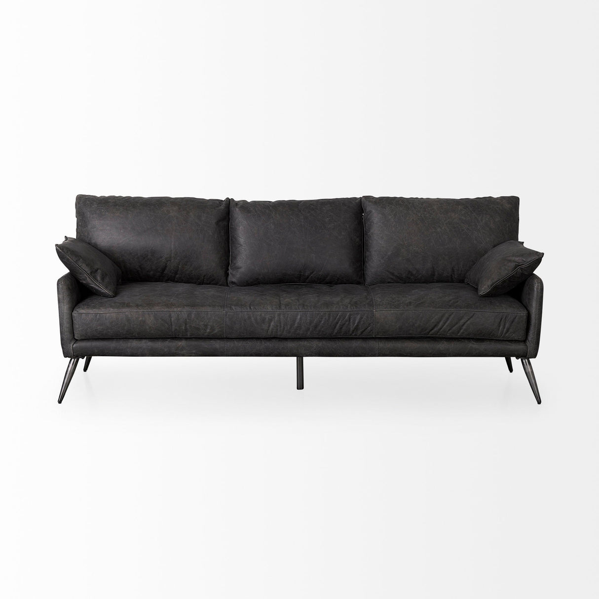 Cochrane 82L x 33W x 32.3 Black Leather Three Seater Sofa by Mercana at Eve Furniture