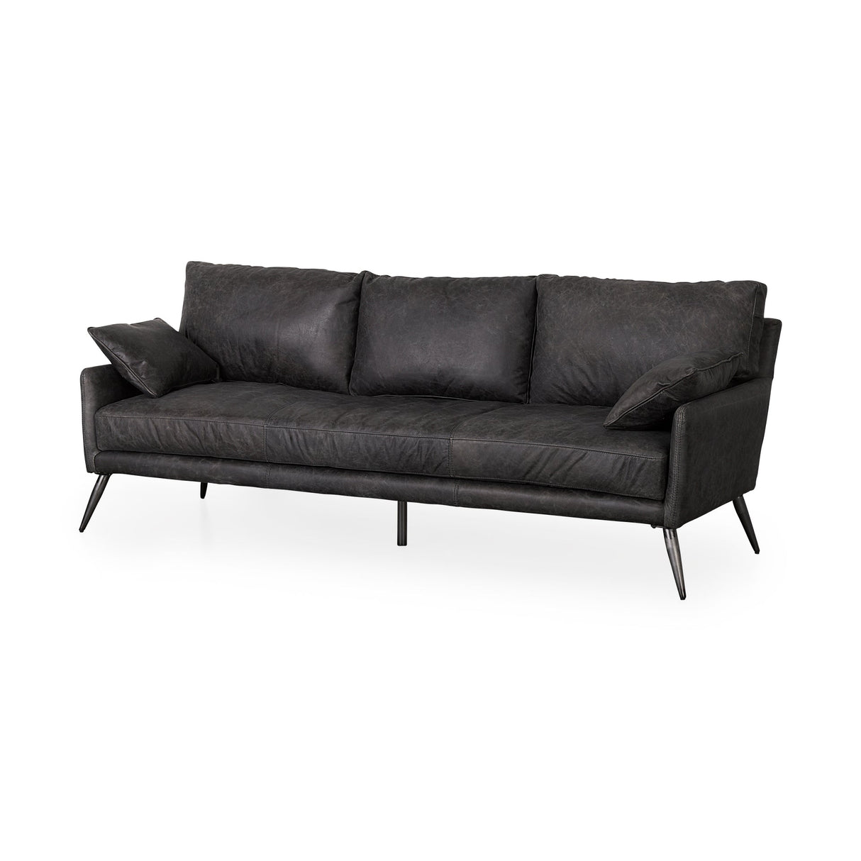 Cochrane 82L x 33W x 32.3 Black Leather Three Seater Sofa by Mercana at Eve Furniture