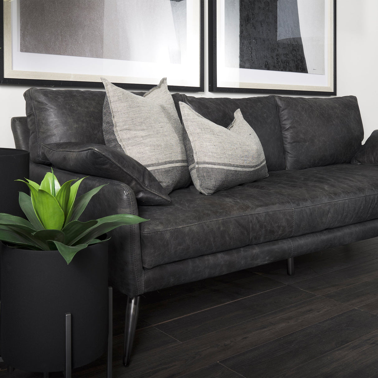 Cochrane Black Leather Three Seater Sofa by Mercana at Eve Furniture