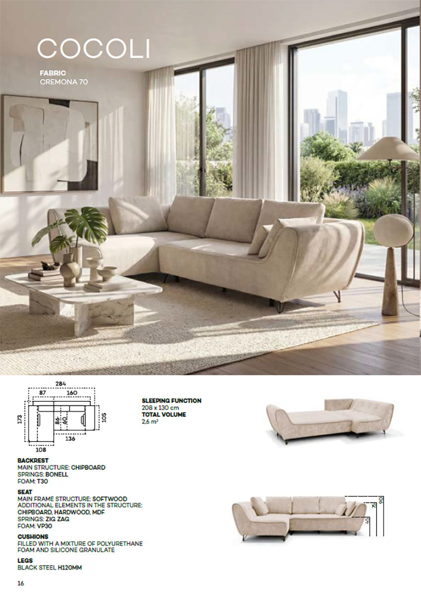 Cocoli Sectional w/ Bed Dark Taupe by ESF Furniture at Eve Furniture
