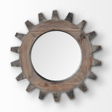 Cog Mirror Round Brown Wood Frame Mirror by Mercana at Eve Furniture