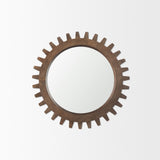 Cog Mirror Round Brown Wood Frame Mirror by Mercana at Eve Furniture