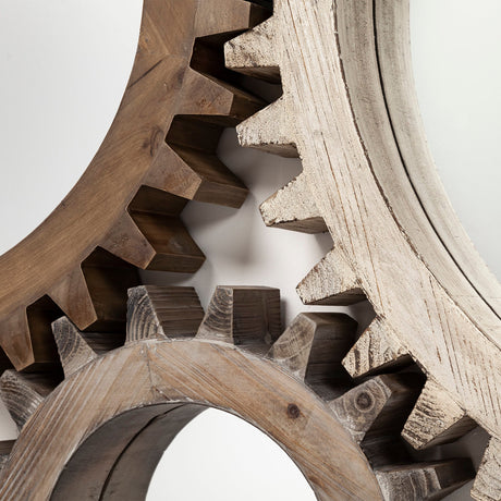 Cog Mirror Round Brown Wood Frame Mirror by Mercana at Eve Furniture