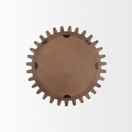 Cog Mirror Round Brown Wood Frame Mirror by Mercana at Eve Furniture