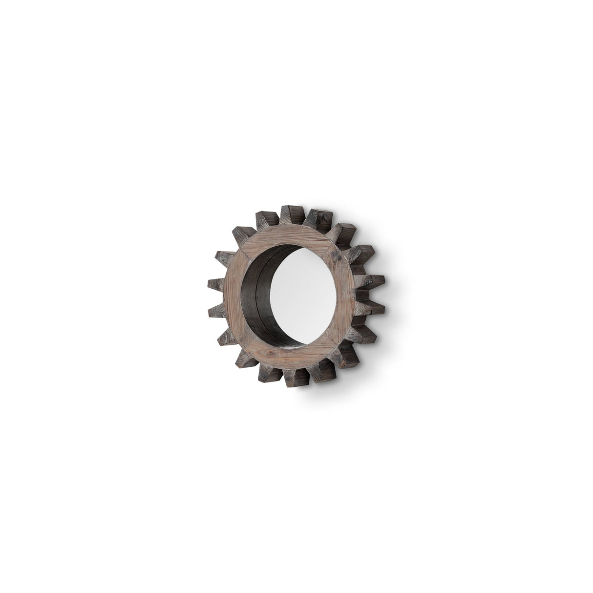 Cog Mirror Round Brown Wood Frame Mirror by Mercana at Eve Furniture