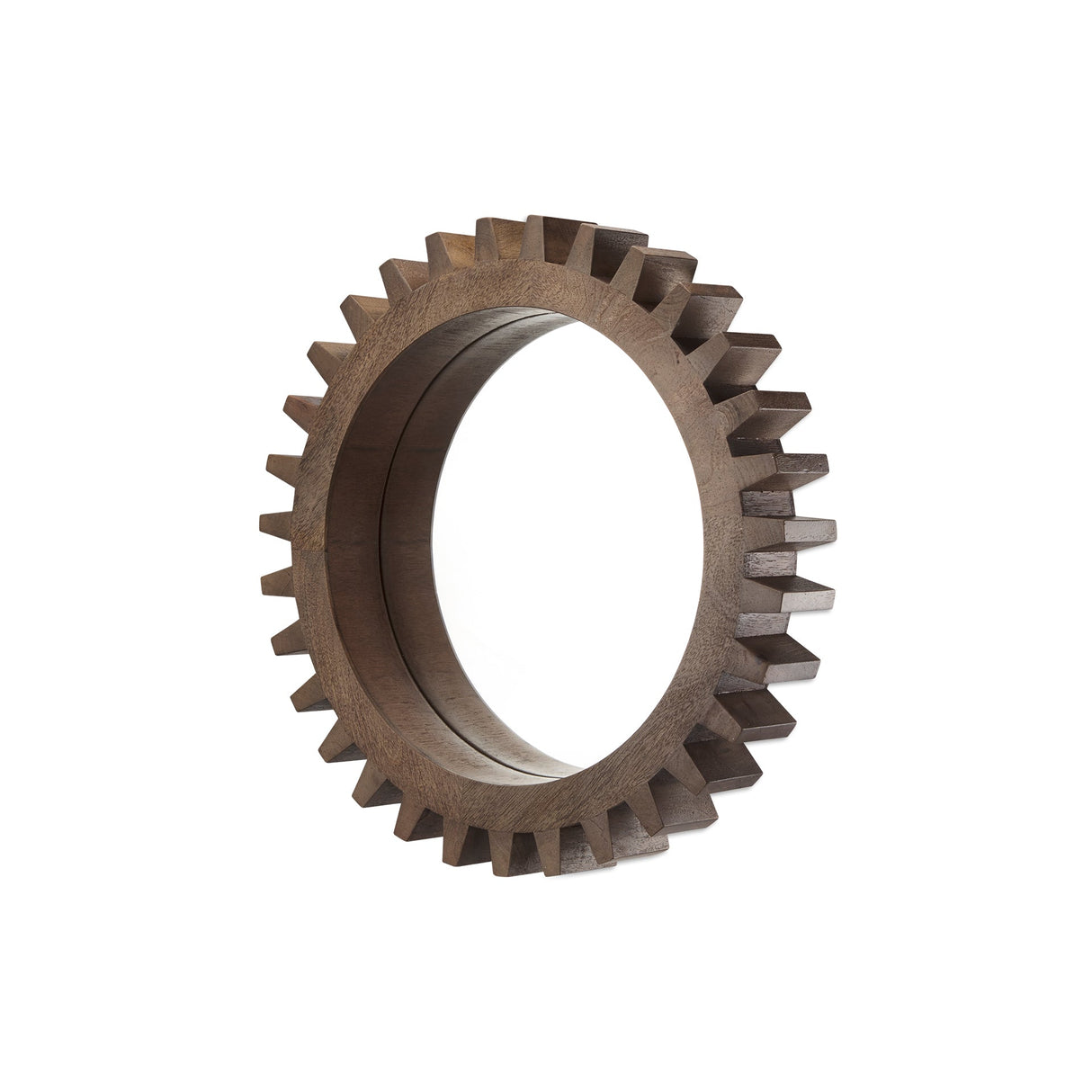 Cog Mirror Round Brown Wood Frame Mirror by Mercana at Eve Furniture