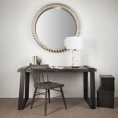Cog Mirror Round Gray Wood Frame Mirror by Mercana at Eve Furniture
