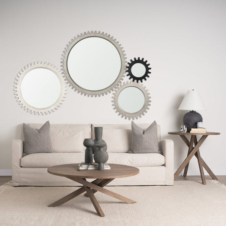 Cog Mirror Round Gray Wood Frame Mirror by Mercana at Eve Furniture