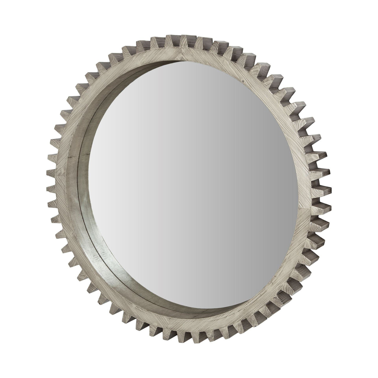 Cog Mirror Round Gray Wood Frame Mirror by Mercana at Eve Furniture