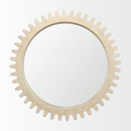 Cog Mirror Round Natural Wood Frame Mirror by Mercana at Eve Furniture