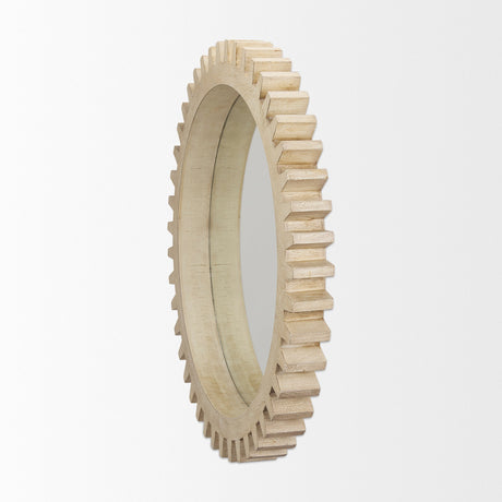 Cog Mirror Round Natural Wood Frame Mirror by Mercana at Eve Furniture