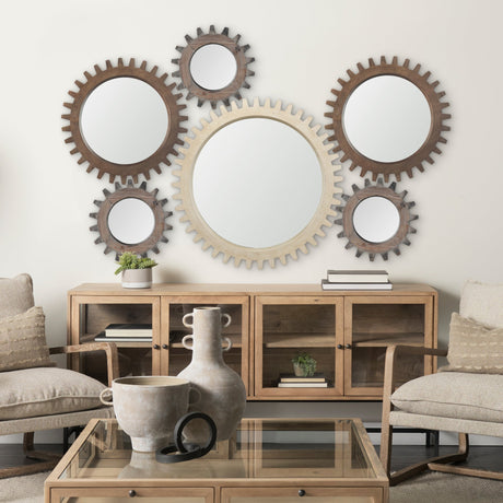 Cog Mirror Round Natural Wood Frame Mirror by Mercana at Eve Furniture