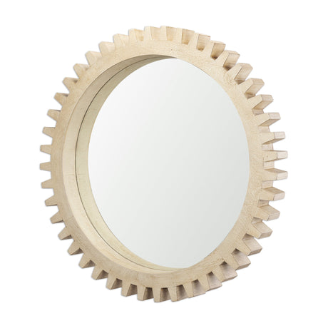 Cog Mirror Round Natural Wood Frame Mirror by Mercana at Eve Furniture