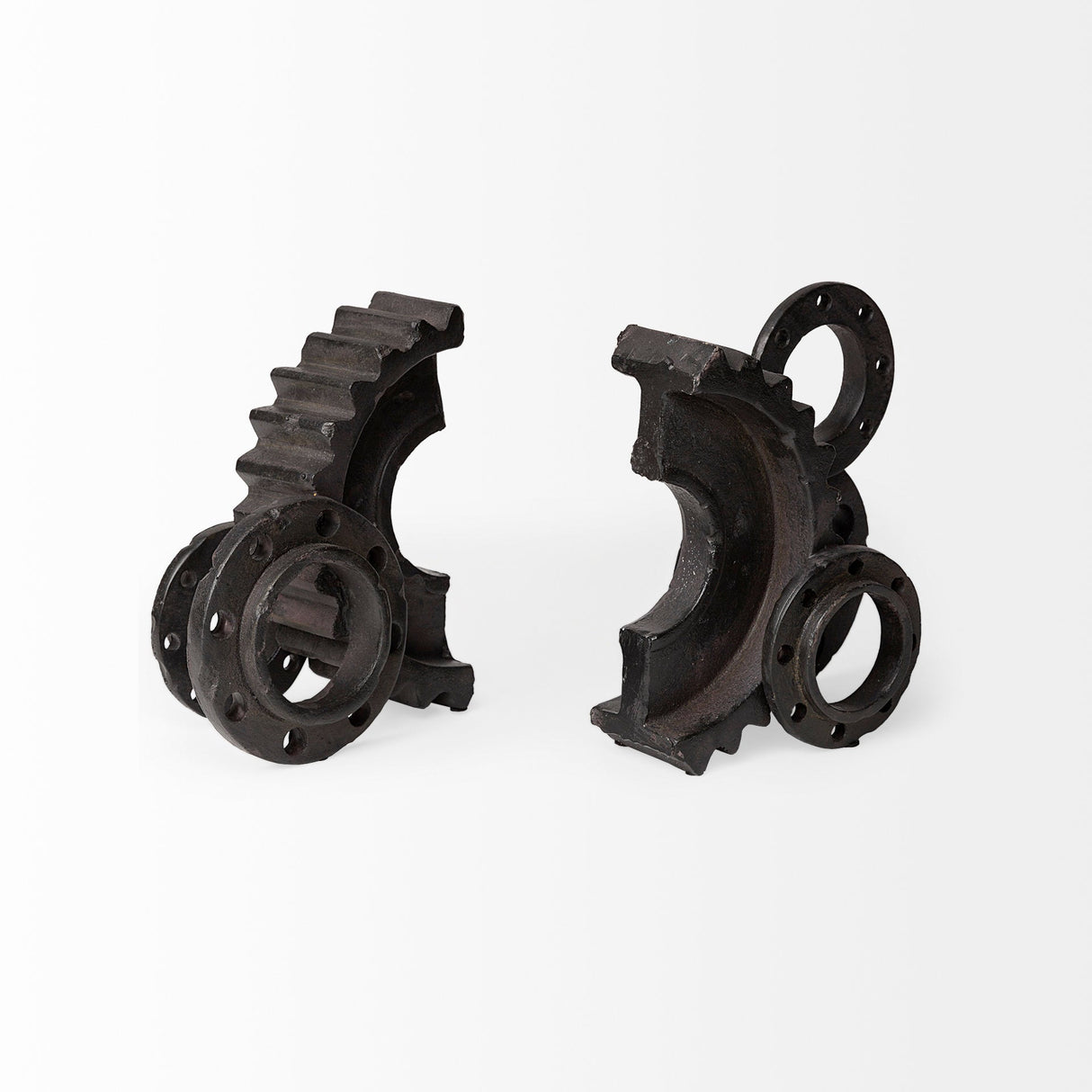 Cogsworth Set of 2 14L x 4W Brown Resin Industrial Gear Bookends by Mercana at Eve Furniture