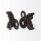 Cogsworth Set of 2 14L x 4W Brown Resin Industrial Gear Bookends by Mercana at Eve Furniture