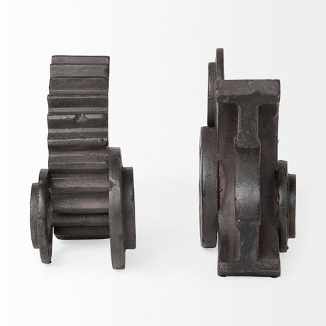 Cogsworth Set of 2 Brown Resin Industrial Gear Bookends by Mercana at Eve Furniture