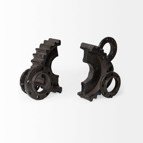 Cogsworth Set of 2 Brown Resin Industrial Gear Bookends by Mercana at Eve Furniture
