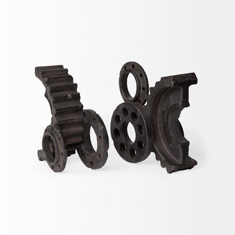 Cogsworth Set of 2 Brown Resin Industrial Gear Bookends by Mercana at Eve Furniture