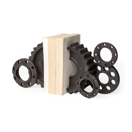 Cogsworth Set of 2 Brown Resin Industrial Gear Bookends by Mercana at Eve Furniture