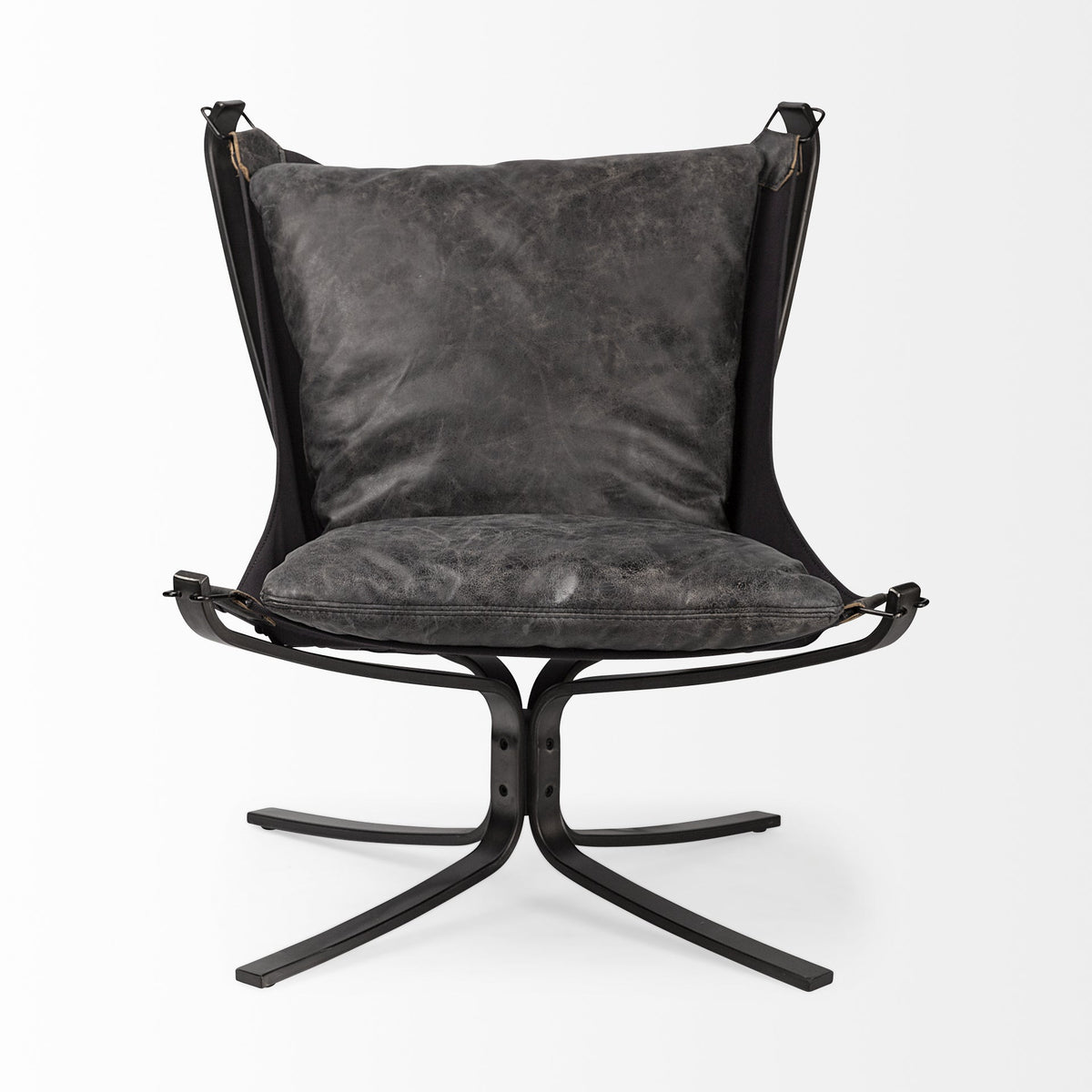 Colarado Black Leather Cushions w/ Black Metal Frame Sling-Style Accent Chair by Mercana at Eve Furniture