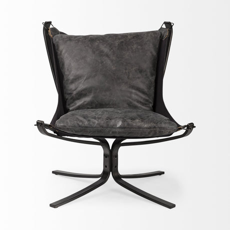 Colarado Black Leather Cushions w/ Black Metal Frame Sling-Style Accent Chair by Mercana at Eve Furniture