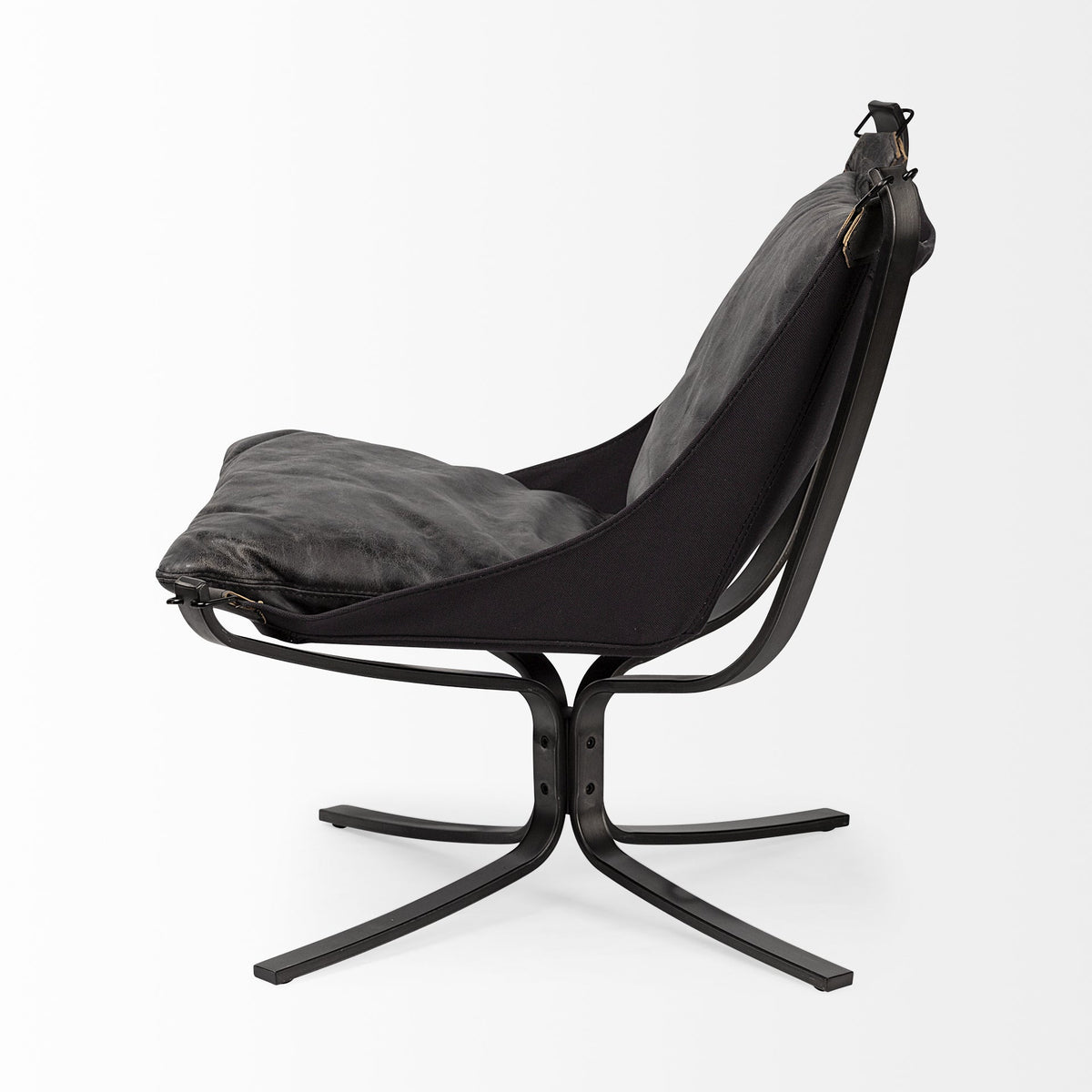 Colarado Black Leather Cushions w/ Black Metal Frame Sling-Style Accent Chair by Mercana at Eve Furniture